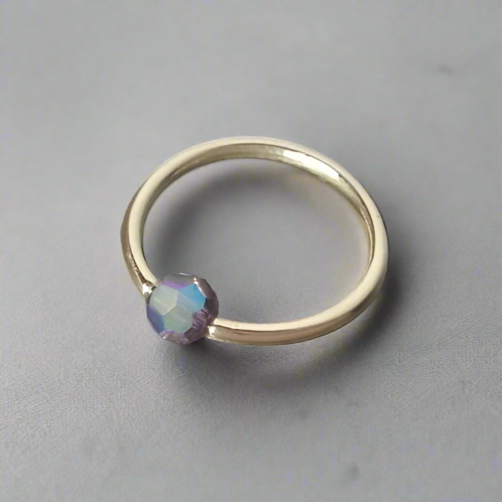 Captive Bead Ring w/ Swarovski Crystal 4mm IRIDESCENT Purple LAVENDER - 16 ga Hoop - 14k Gold (Y, W, or R), Sterling Silver, or Platinum