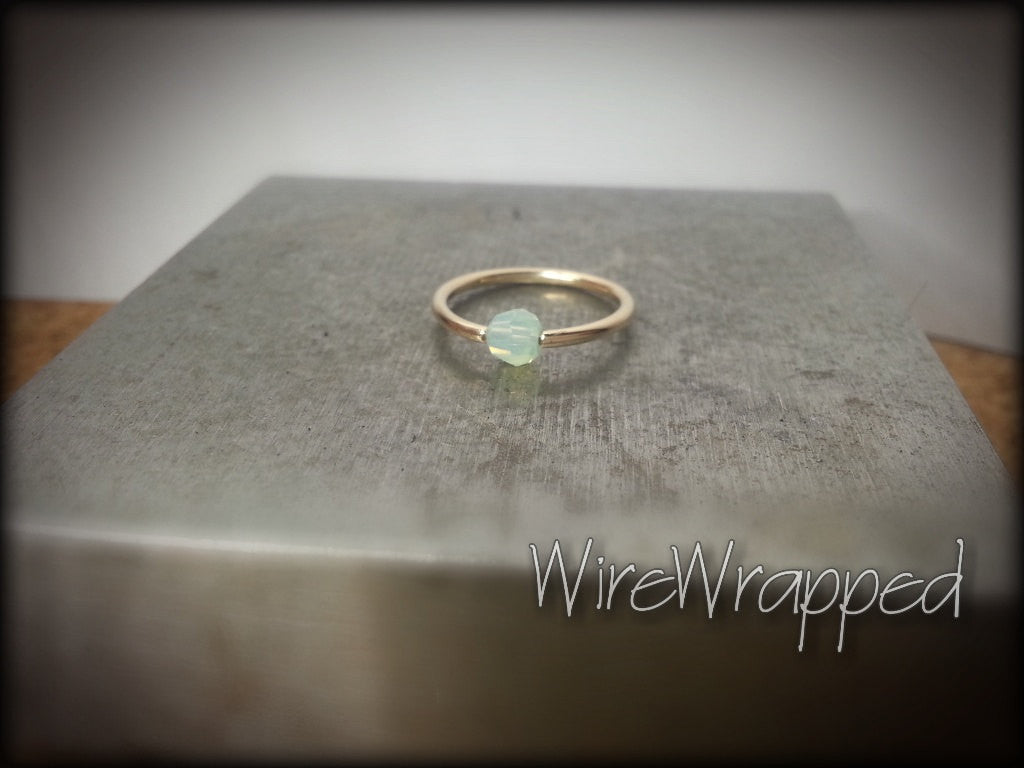 Captive Bead Ring w/ Sky BLUE OPAL Crystal 4mm - 16 ga Hoop - 14k Gold (Y, W, or R), Sterling Silver, or Platinum