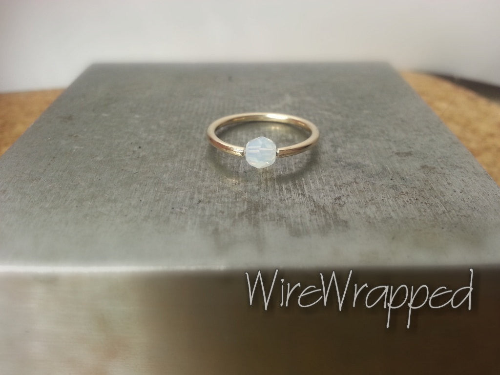 Captive Bead Ring made with 4mm WHITE OPAL Swarovski Crystal - 14 ga Hoop - 14k Gold (Y, W, or R), Sterling Silver, or Platinum