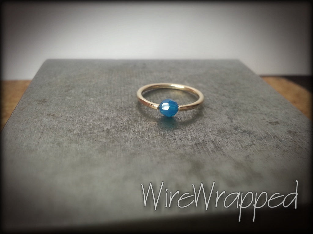 Captive Bead Ring w/ Swarovski Crystal 4mm Ocean BLUE OPAL - 14 ga Hoop - 14k Gold (Y, W, or R), Sterling Silver, or Platinum