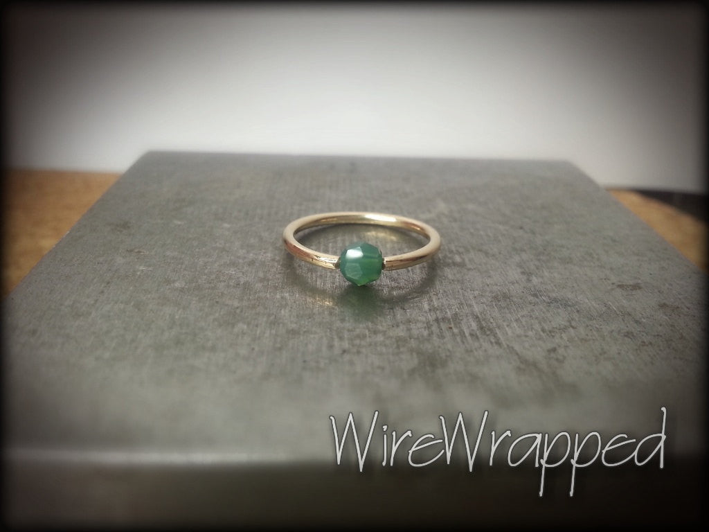 Captive Bead Ring w/ Swarovski Crystal 4mm Emerald GREEN OPAL - 14 ga Hoop - 14k Gold (Y, W, or R), Sterling Silver, or Platinum