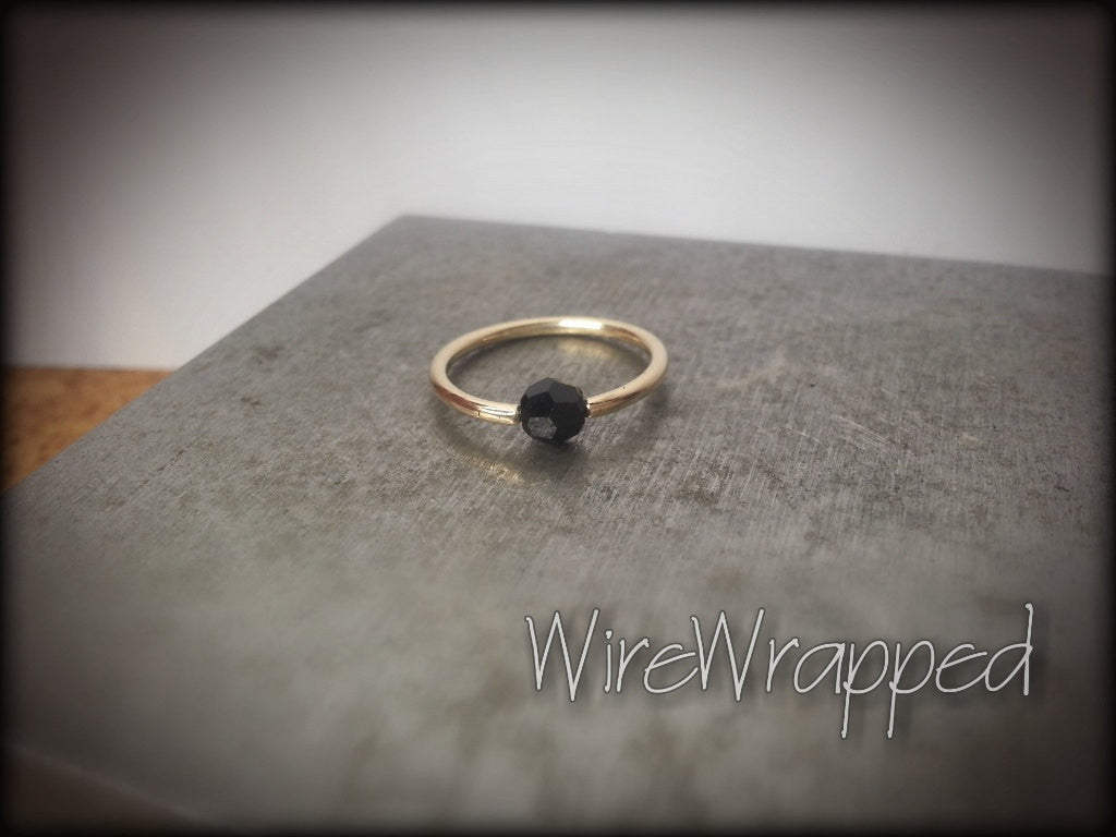 Captive Bead Ring w/ Swarovski Crystal 4mm BLACK MIDNIGHT - 16 ga Hoop - 14k Gold (Y, W, or R), Sterling Silver, or Platinum