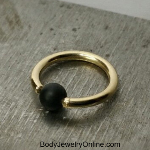 Onyx Matte Captive Bead Ring 14 ga Hoop 14k Gold (Y, W, or R), Ste