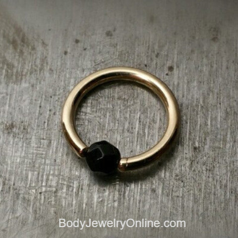 Onyx Faceted Captive Bead Ring - 16 ga Hoop - 14k Gold (Y, W, or R), Sterling Silver, or Platinum