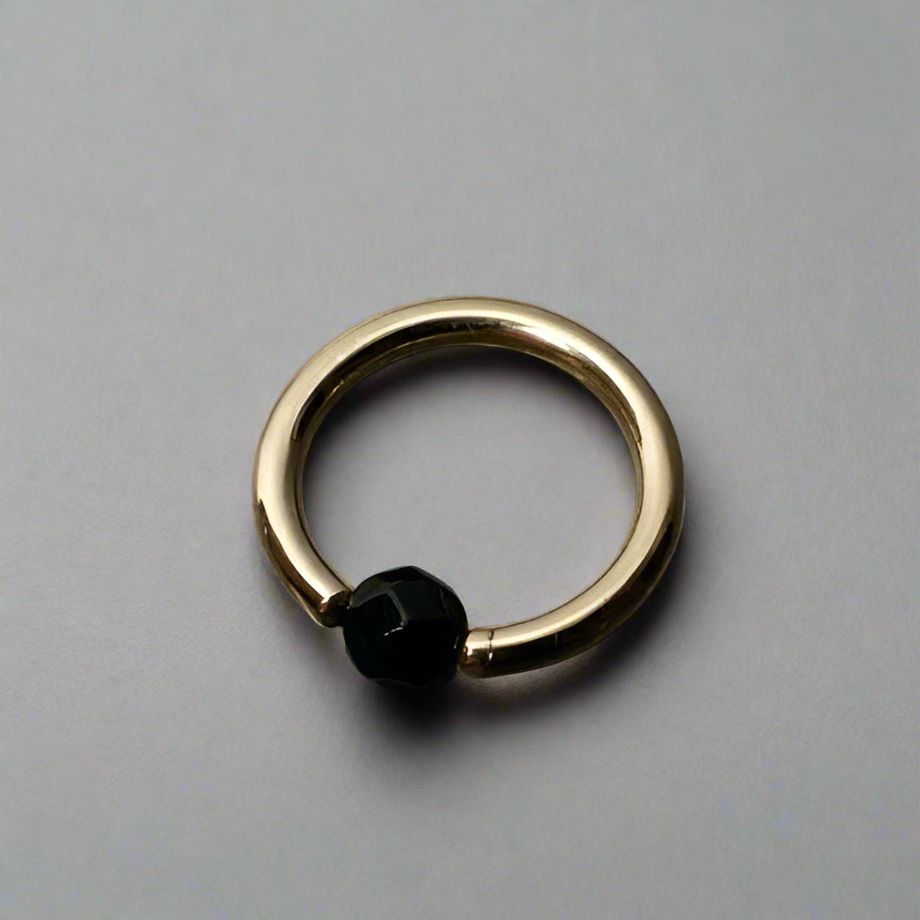 Onyx Faceted Captive Bead Ring - 14 ga Hoop - 14k Gold (Y, W, or R), Sterling Silver, or Platinum