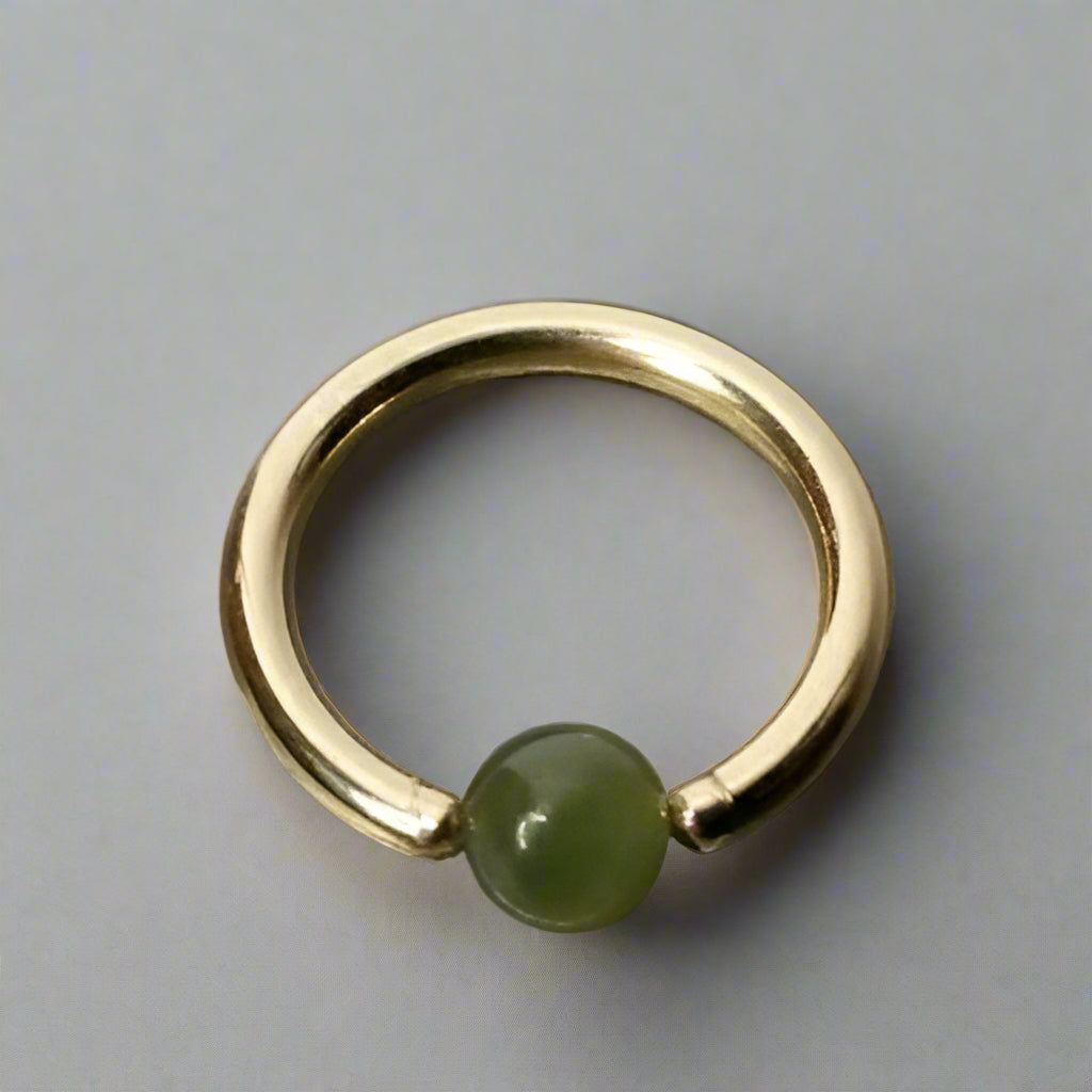 Jade Captive Bead Ring - 14 ga Hoop - 14k Gold (Y, W, or R), Sterling Silver, or Platinum