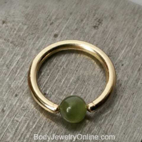 Jade Captive Bead Ring - 16 ga Hoop - 14k Gold (Y, W, or R), Sterling Silver, or Platinum