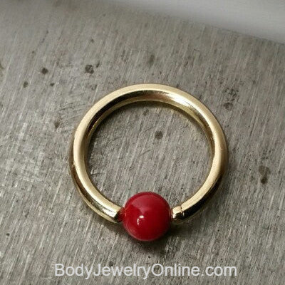 4mm Bamboo Coral Captive Bead Ring - 14 ga Hoop - 14k Gold (Y, W, or R), Sterling Silver, or Platinum