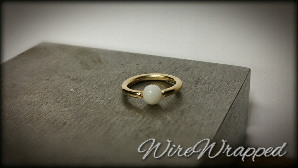 White Agate Captive Bead Ring - 16 ga Hoop - 14k Gold (Y, W, or R), Sterling Silver, or Platinum