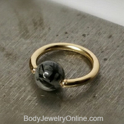 Quartz / Tourmaline Medium Captive Bead Ring - 14 gauge Hoop - 14k Gold (Y, W, or R), Sterling Silver, or Platinum