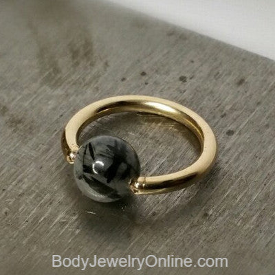 Quartz / Tourmaline Medium Captive Bead Ring - 16 gauge Hoop - 14k Gold (Y, W, or R), Sterling Silver, or Platinum