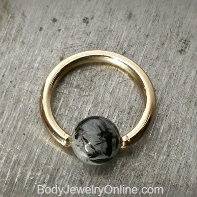 Quartz / Tourmaline Medium Captive Bead Ring - 16 gauge Hoop - 14k Gold (Y, W, or R), Sterling Silver, or Platinum