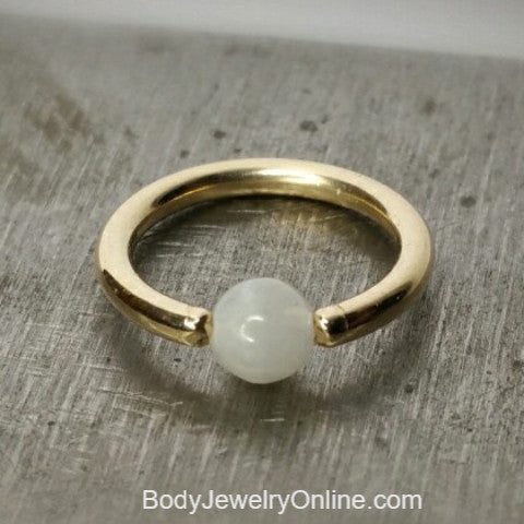 Moonstone Captive Bead Ring -16 ga Hoop - 14k Gold (Y, W, or R), Sterling Silver, or Platinum