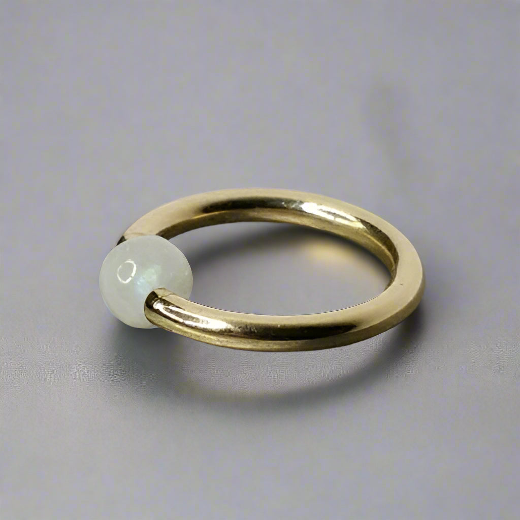 Moonstone Captive Bead Ring -14 ga Hoop - 14k Gold (Y, W, or R), Sterling Silver, or Platinum