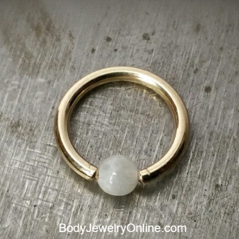Moonstone Captive Bead Ring -16 ga Hoop - 14k Gold (Y, W, or R), Sterling Silver, or Platinum