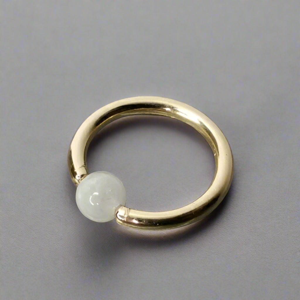 Moonstone Captive Bead Ring -14 ga Hoop - 14k Gold (Y, W, or R), Sterling Silver, or Platinum