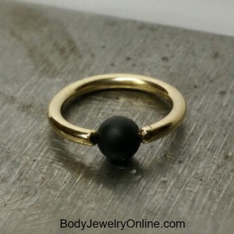 Onyx Matte Captive Bead Ring - 14 ga Hoop - 14k Gold (Y, W, or R), Sterling Silver, or Platinum