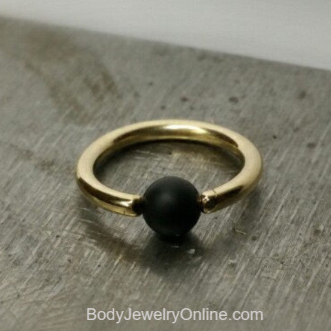 Onyx Matte Captive Bead Ring - 16 ga Hoop - 14k Gold (Y, W, or R), Sterling Silver, or Platinum