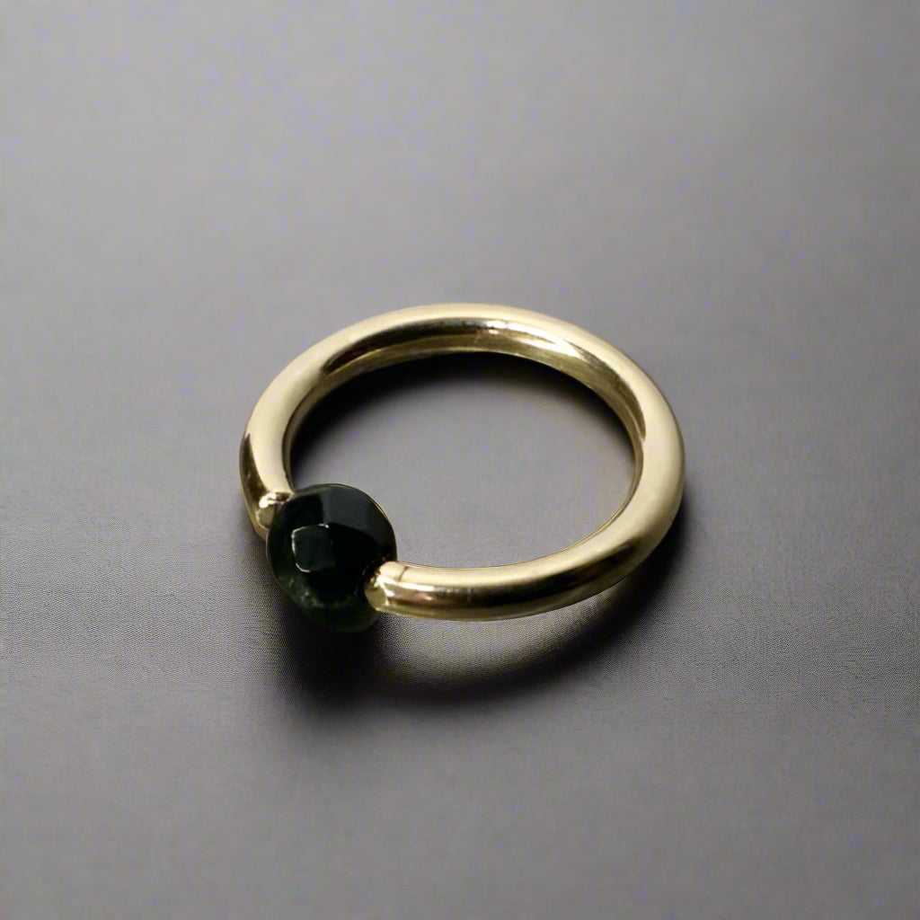 Onyx Faceted Captive Bead Ring - 14 ga Hoop - 14k Gold (Y, W, or R), Sterling Silver, or Platinum