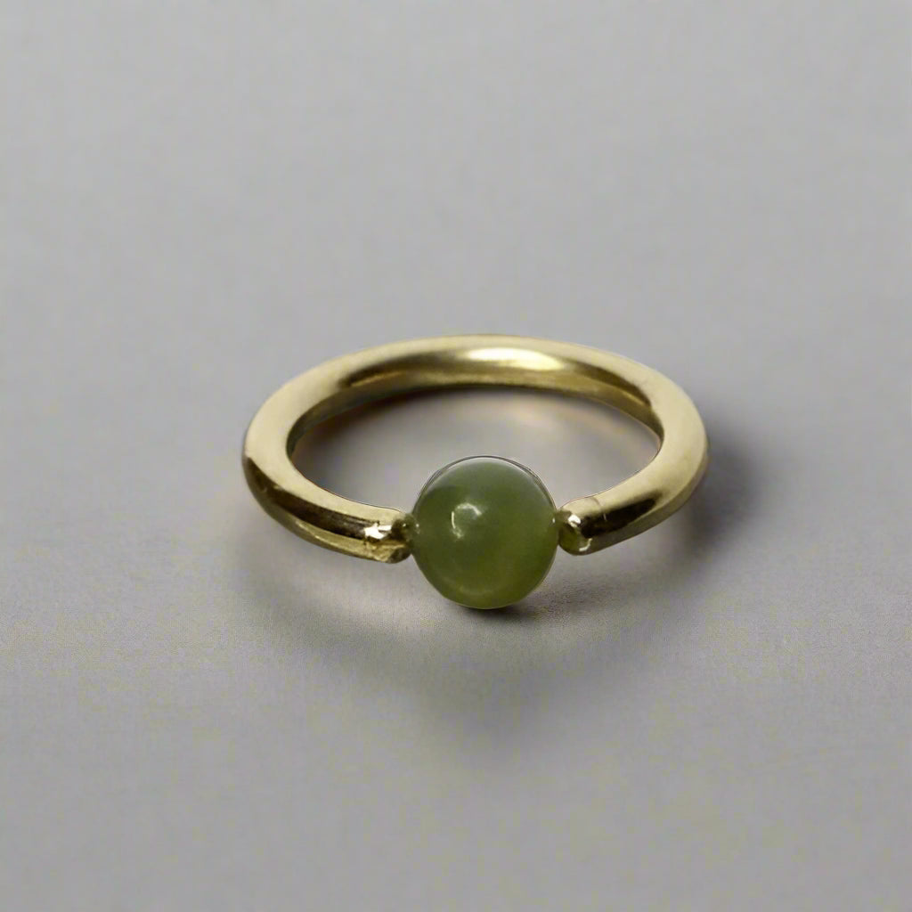 Jade Captive Bead Ring - 14 ga Hoop - 14k Gold (Y, W, or R), Sterling Silver, or Platinum