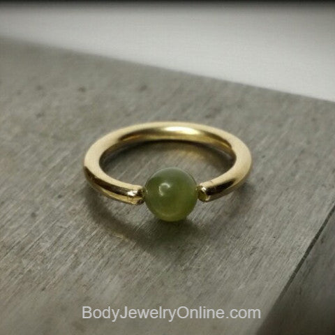 Jade Captive Bead Ring - 16 ga Hoop - 14k Gold (Y, W, or R), Sterling Silver, or Platinum