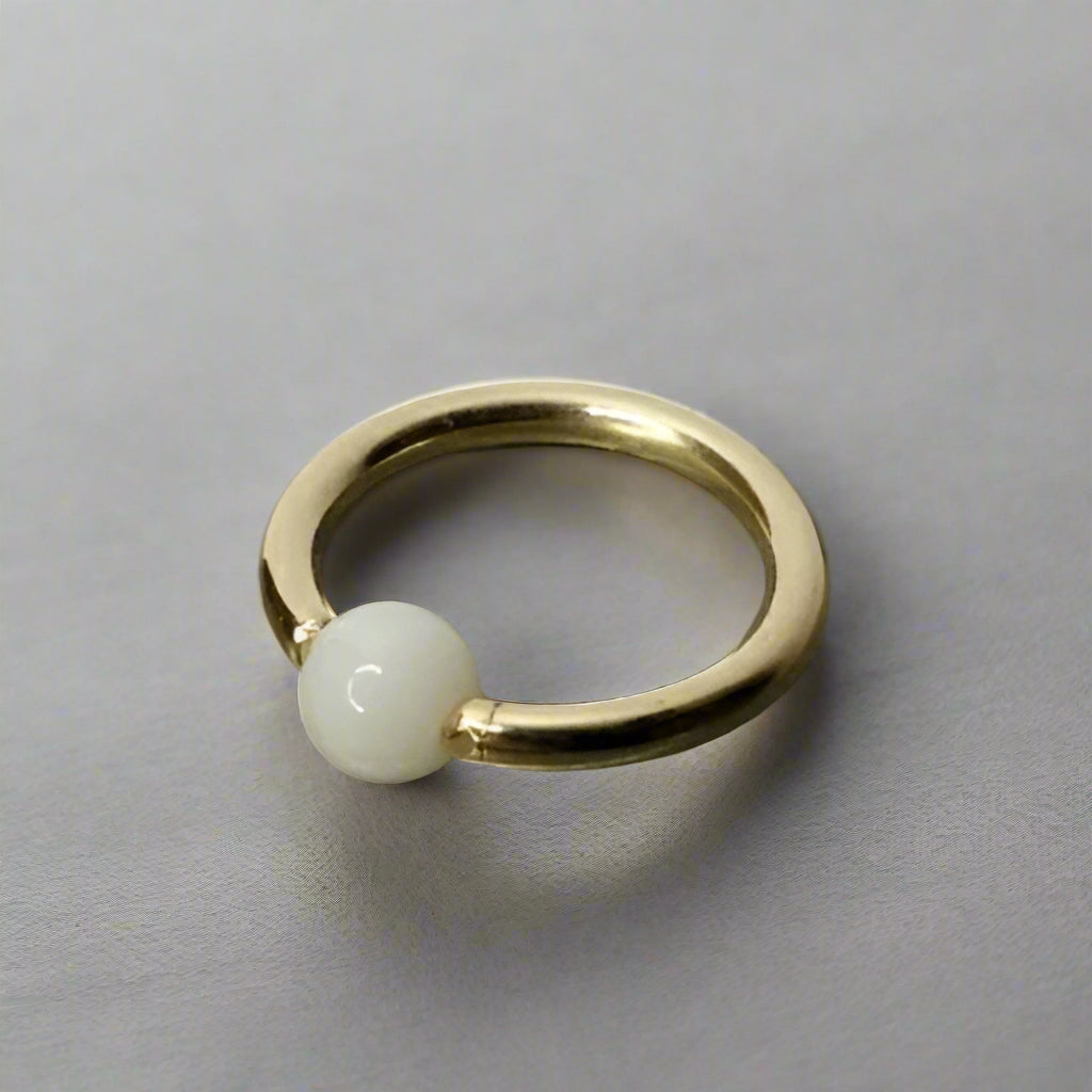 White Agate Captive Bead Ring - 14 ga Hoop - 14k Gold (Y, W, or R), Sterling Silver, or Platinum