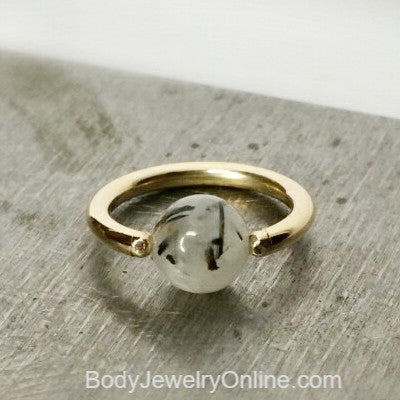 Quartz / Tourmaline Light Captive Bead Ring - 14 ga Hoop - 14k Gold (Y, W, or R), Sterling Silver, or Platinum