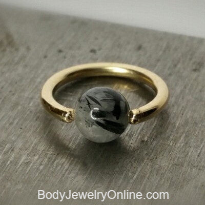 Quartz / Tourmaline Medium Captive Bead Ring - 16 gauge Hoop - 14k Gold (Y, W, or R), Sterling Silver, or Platinum