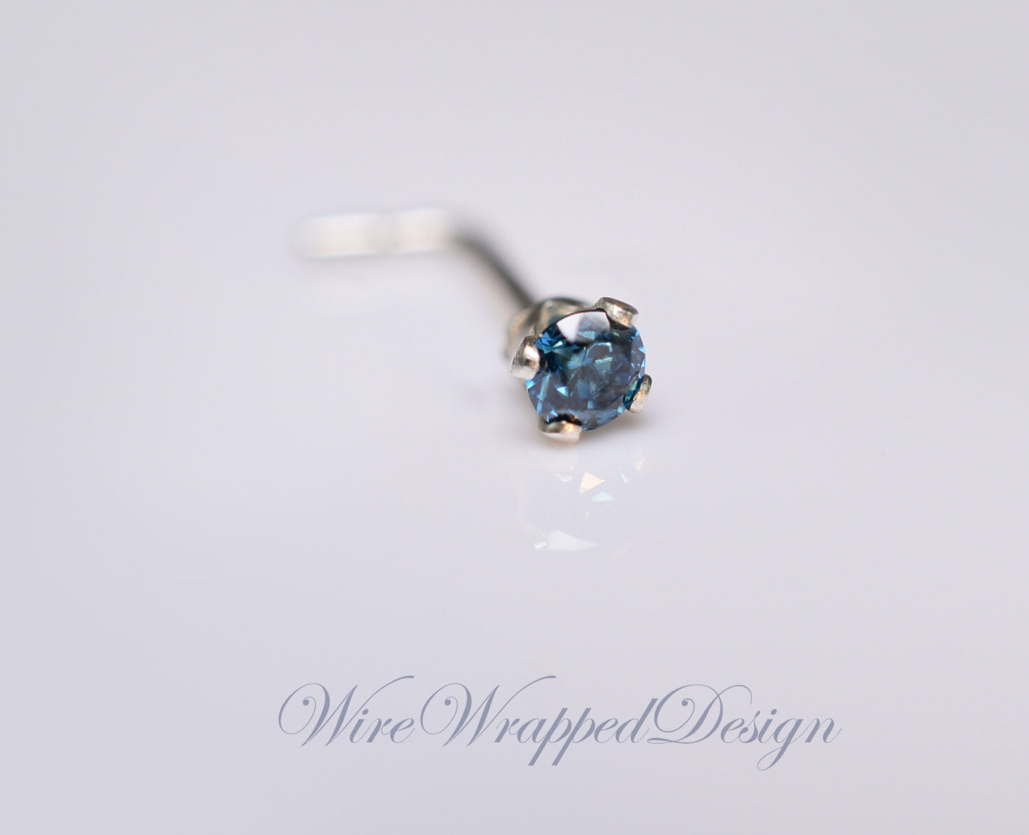 Blue Diamond Nose Stud 2mm - Post w/ 14k Solid Yellow or White Gold or Sterling Silver - Helix Tragus Lobe Lip Cartilage