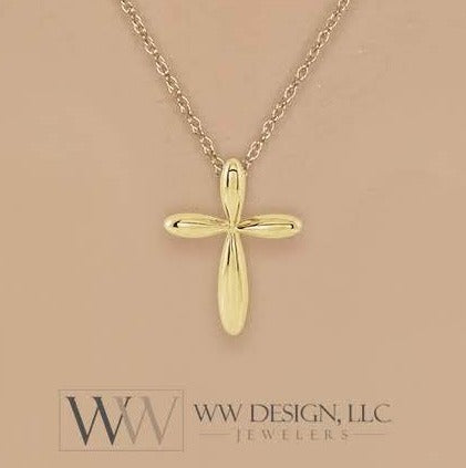 Minimalist CROSS Necklace - 14k SOLID Gold (Yellow, White, Rose), Platinum or Sterling Silver 14.6mmx11mm