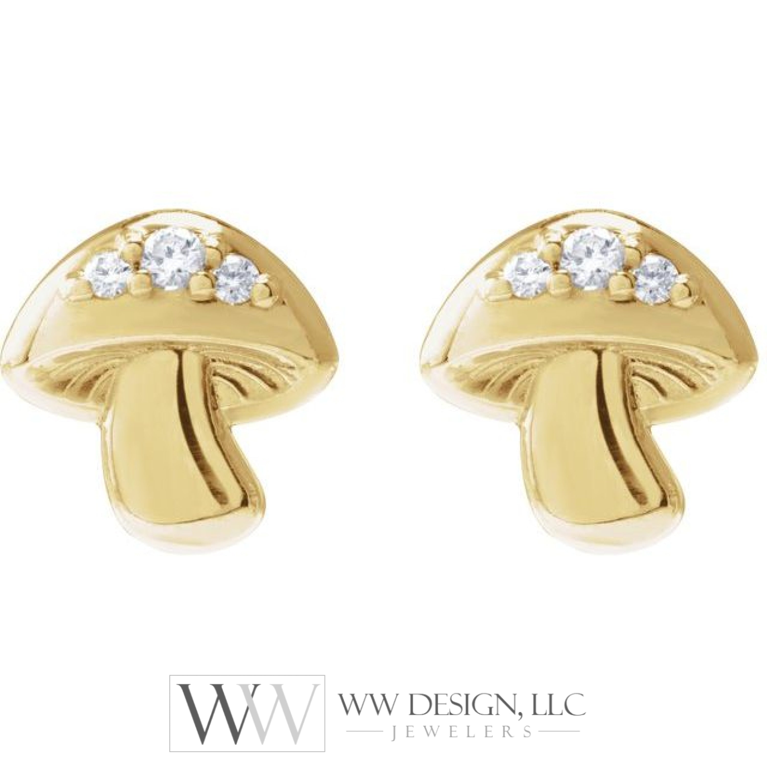 0.05 Ctw Natural Diamond Mushroom Earrings - 14K Gold (Y W Or R) Platinum Sterling Silver Earring