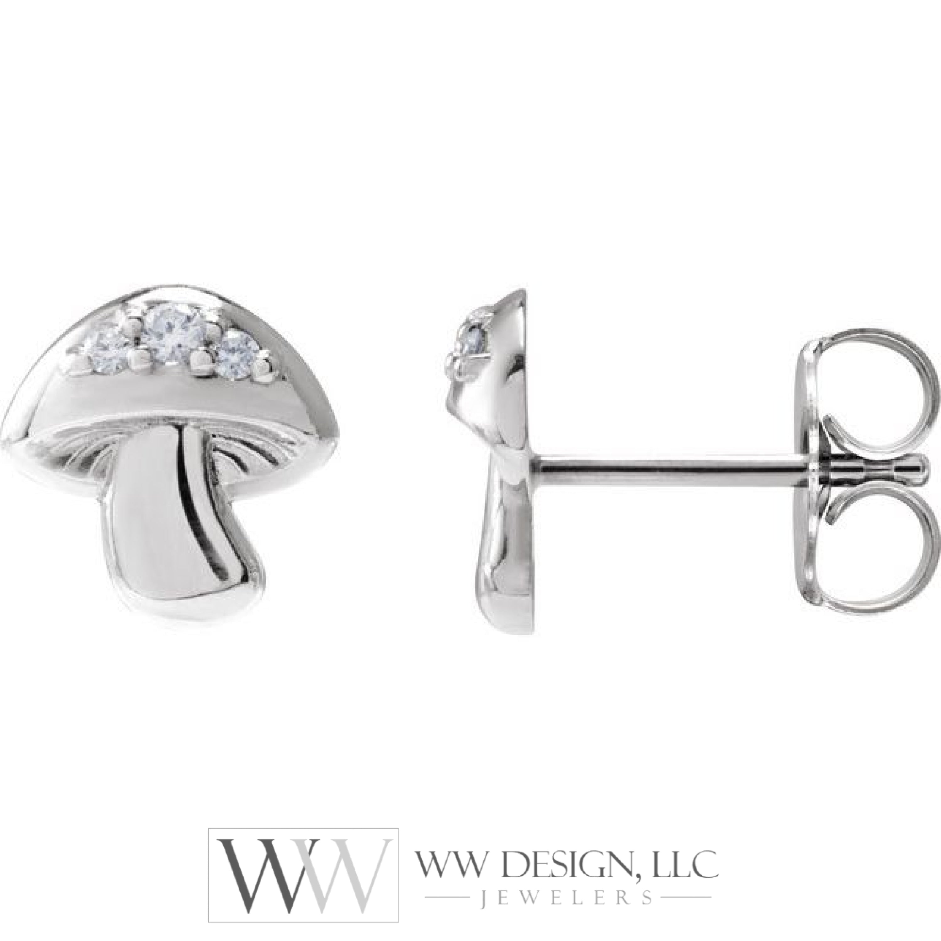 0.05 Ctw Natural Diamond Mushroom Earrings - 14K Gold (Y W Or R) Platinum Sterling Silver Earring