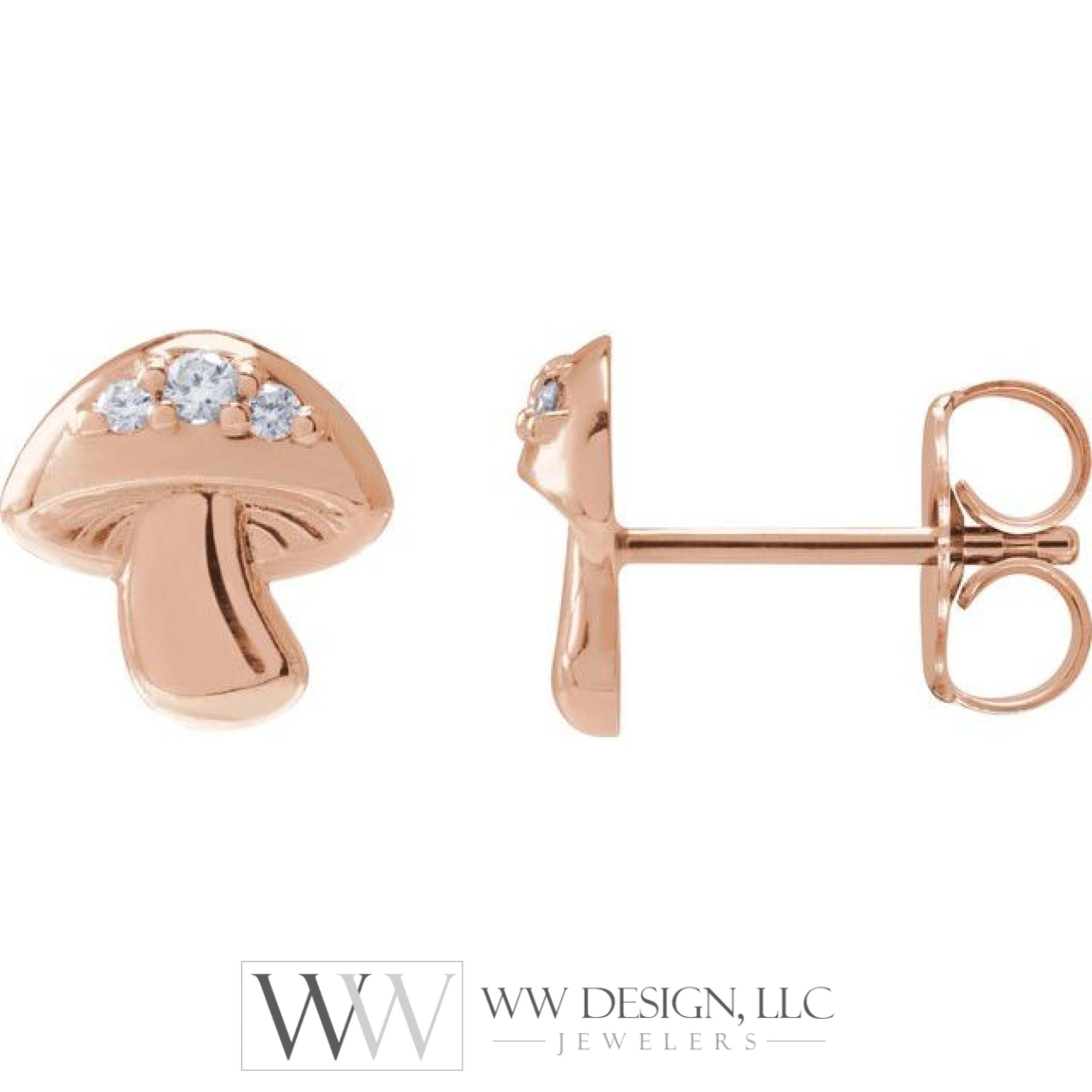 0.05 Ctw Natural Diamond Mushroom Earrings - 14K Gold (Y W Or R) Platinum Sterling Silver Earring