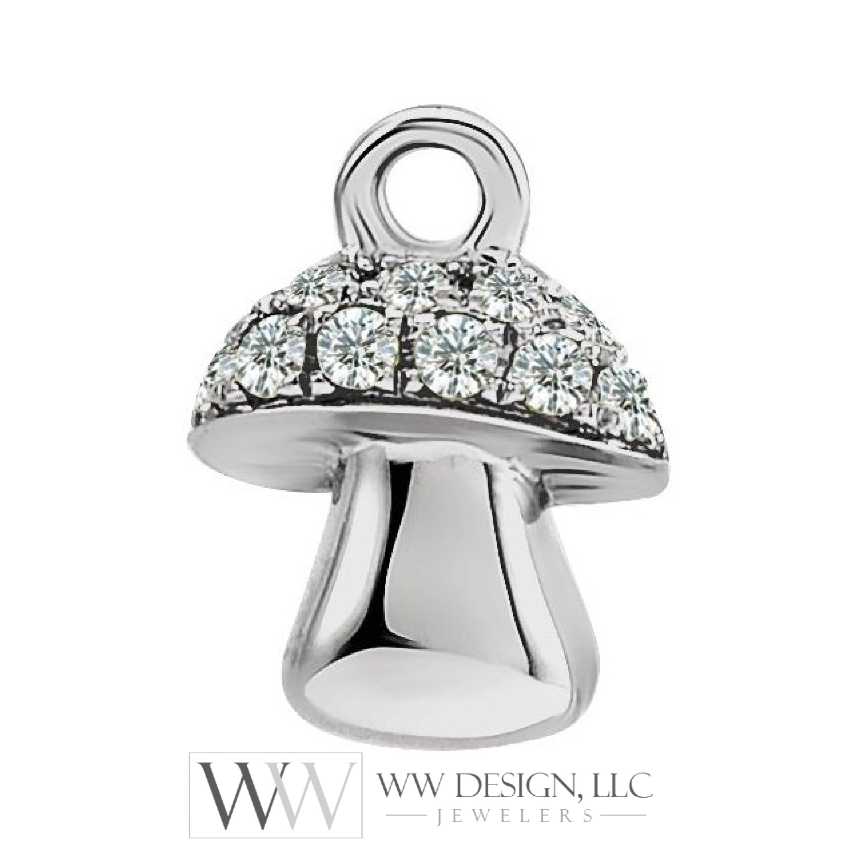 0.06 Ctw Natural Diamond Or Peridot Mushroom Dangle Charm - 14K Gold (Y W R) White /