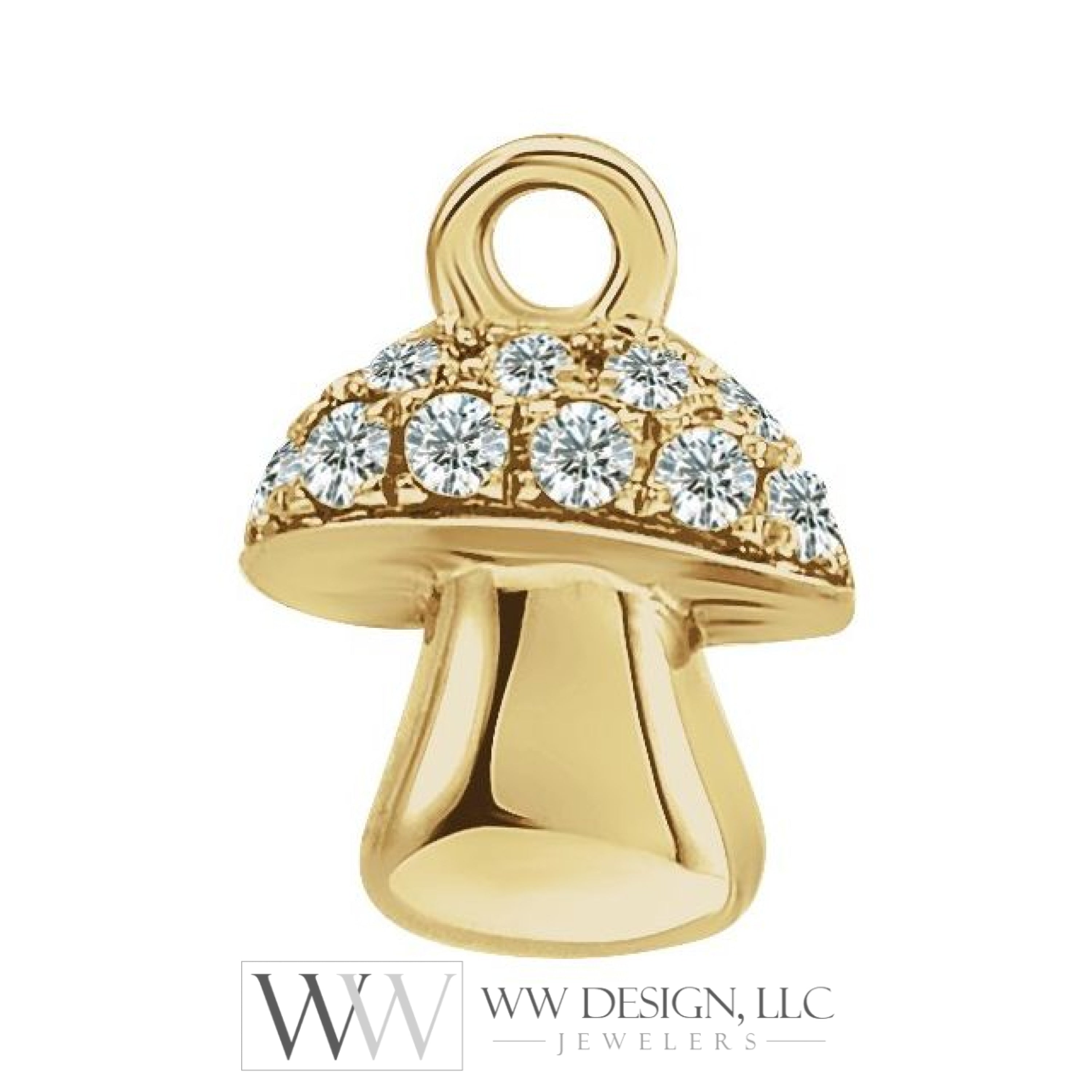 0.06 Ctw Natural Diamond Or Peridot Mushroom Dangle Charm - 14K Gold (Y W R) Yellow /