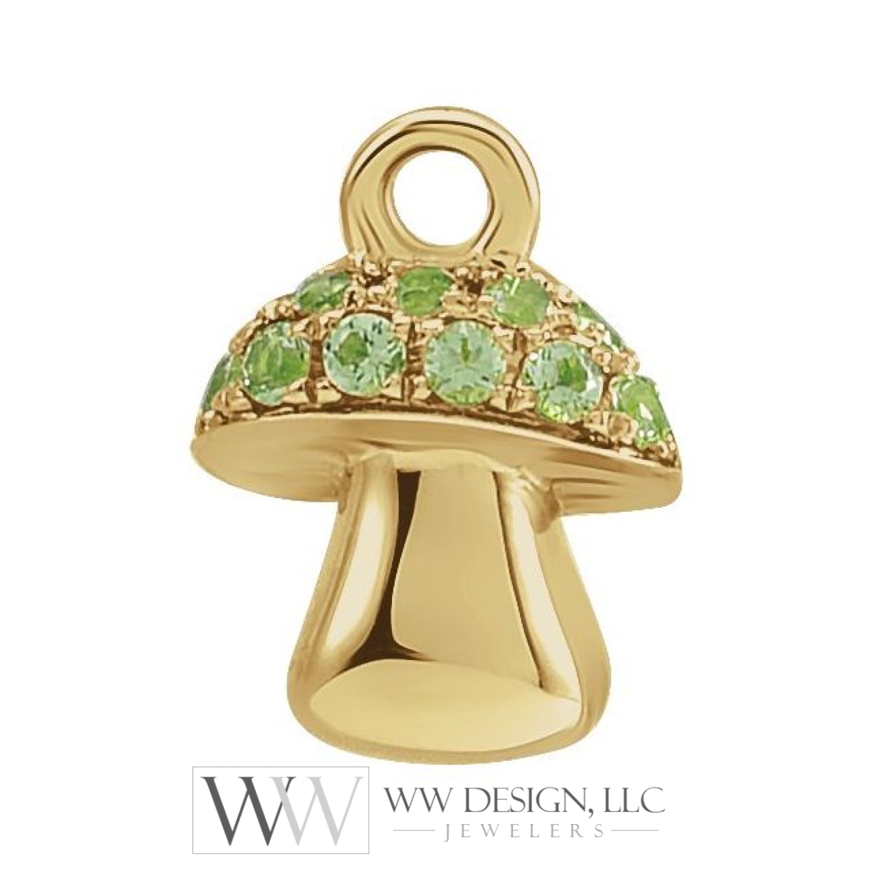 0.06 Ctw Natural Diamond Or Peridot Mushroom Dangle Charm - 14K Gold (Y W R) Yellow /