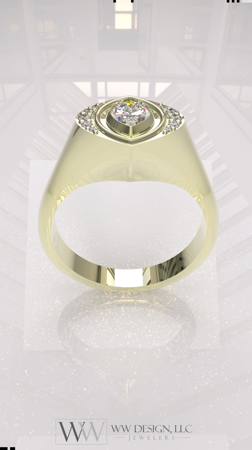 0.29 ctw Exotic Unique Marquise Diamond Signet Ring - 14k, 18k (Yellow, White, Rose), Platinum