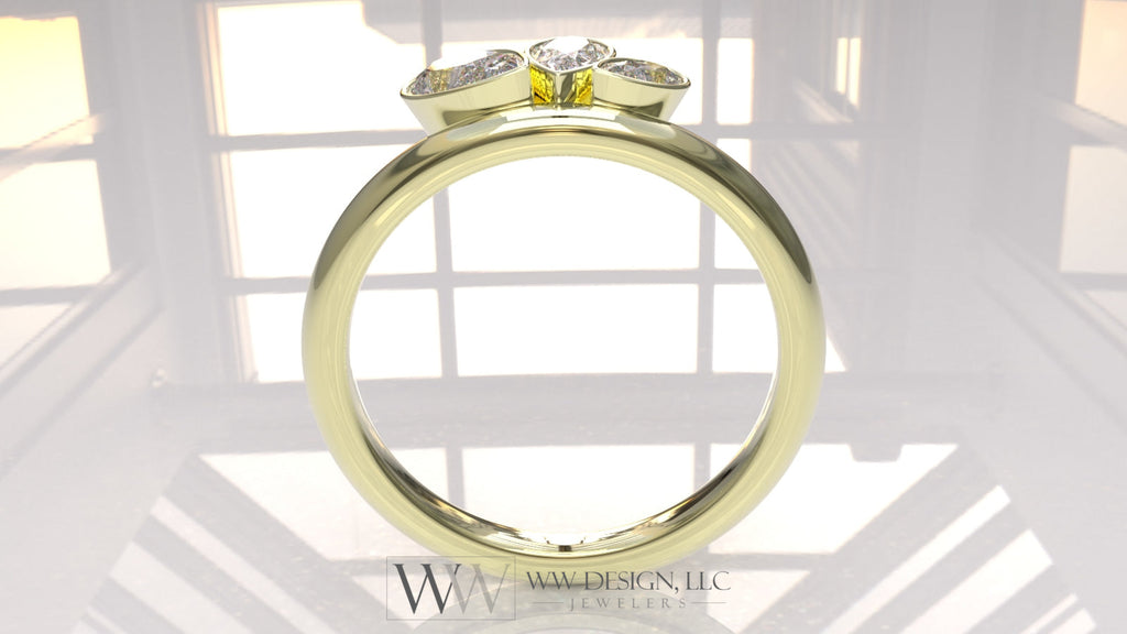 0.58 Ctw Graduated Asymetrical Pear Trio Diamond Ring - 14K 18K (Yellow White Rose) Platinum Rings