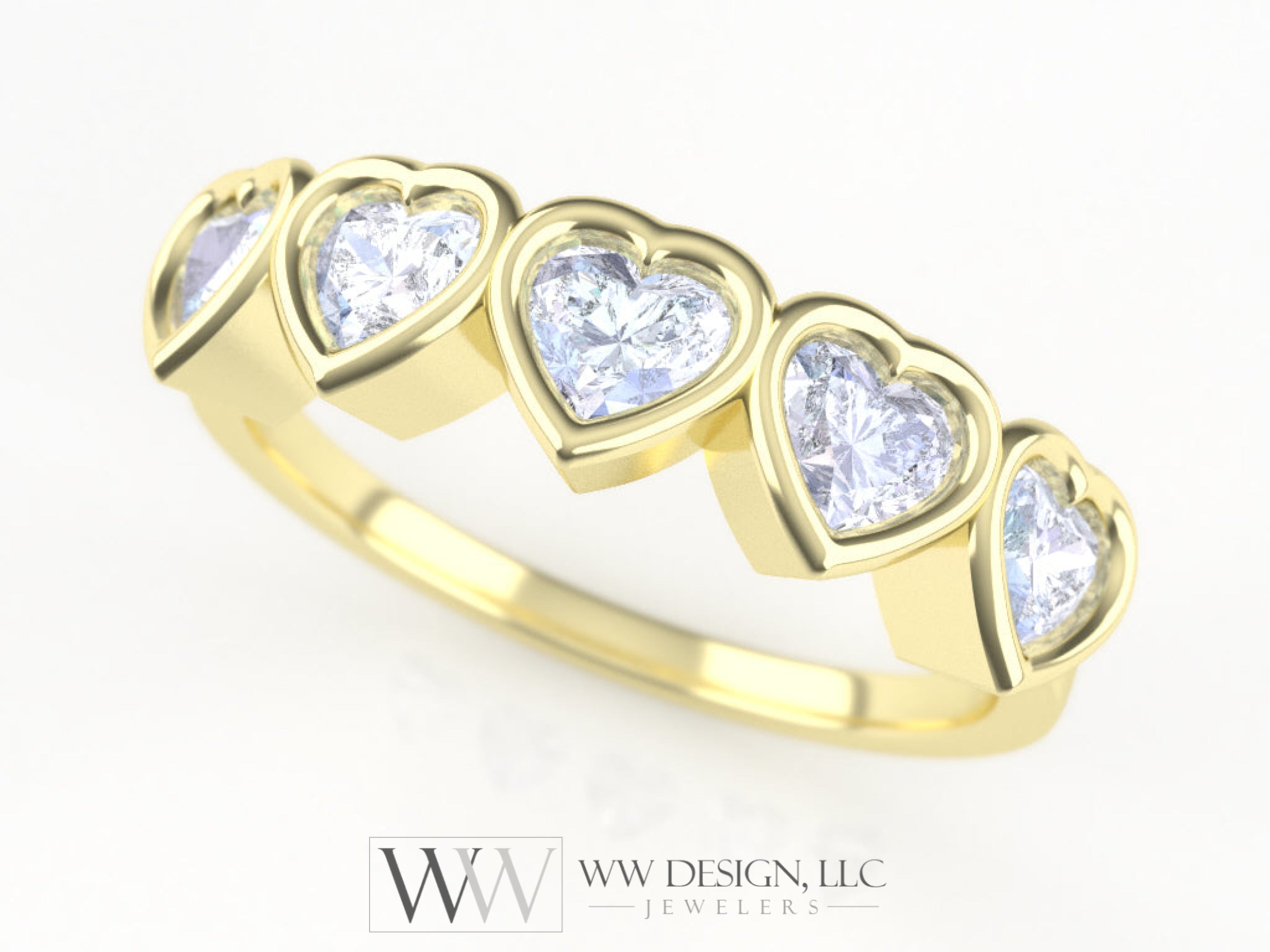 0.75ctw Diamond 5 Heart Ring - 14k, 18k (Y, W, or R), Platinum, Palladium