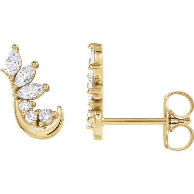 1/4 CTW Natural Diamond Earring Dewdrop Floral Leaf Arc Ear Climbers - 14k Gold (Y, W or R), Sterling Silver or Platinum