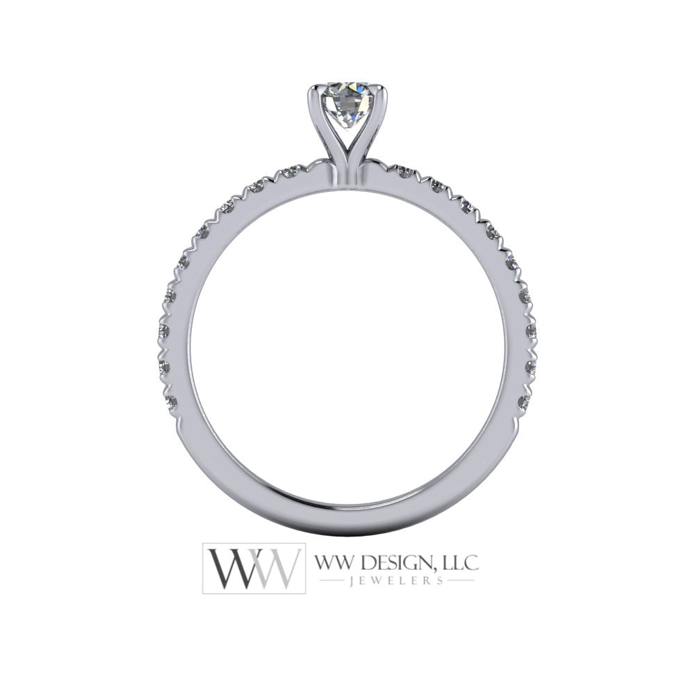 DIAMOND Engagement Ring Genuine F+ VS 0.25 ct (0.61 ctw) 4.1mm 14k Gold (Y, W, R) 18k Gold, Platinum Round w Pave Diamond Band Promise Ring