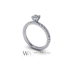 DIAMOND Engagement Ring Genuine F+ VS 0.25 ct (0.61 ctw) 4.1mm 14k Gold (Y, W, R) 18k Gold, Platinum Round w Pave Diamond Band Promise Ring