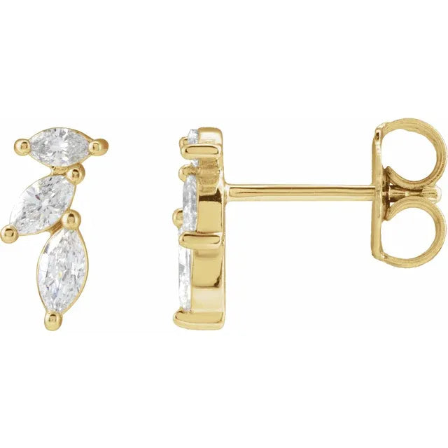 1/3 CTW Triple Cascading Natural Diamond Ear Crawler Earrings - 14k Gold (Y, W or R), Sterling Silver or Platinum