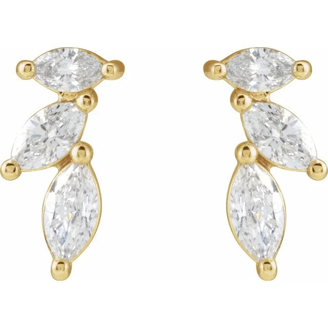 1/3 CTW Triple Cascading Natural Diamond Ear Crawler Earrings - 14k Gold (Y, W or R), Sterling Silver or Platinum