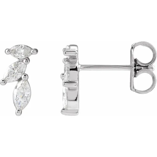 1/3 CTW Triple Cascading Natural Diamond Ear Crawler Earrings - 14k Gold (Y, W or R), Sterling Silver or Platinum