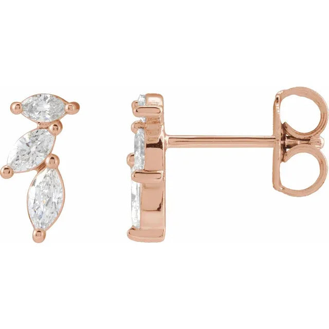 1/3 CTW Triple Cascading Natural Diamond Ear Crawler Earrings - 14k Gold (Y, W or R), Sterling Silver or Platinum