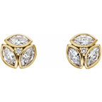 1/2 CTW Flower Bud Marquise Bloom Natural Diamond Cluster Earrings - 14k Gold (Y, W or R), Sterling Silver or Platinum