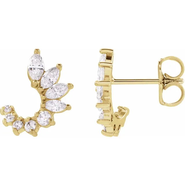 1/2 CTW Natural Diamond Celebration Front-Back Earrings - 14k Gold (Y, W or R), Sterling Silver or Platinum