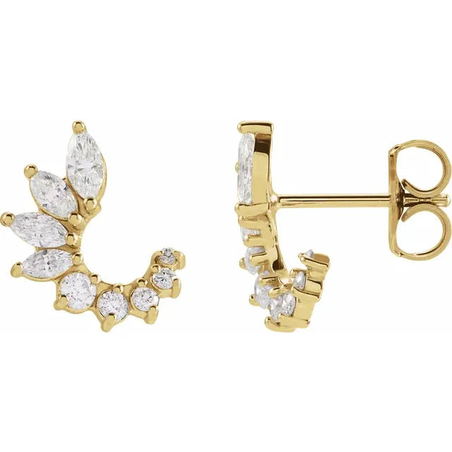 1/2 CTW Natural Diamond Celebration Front-Back Earrings - 14k Gold (Y, W or R), Sterling Silver or Platinum