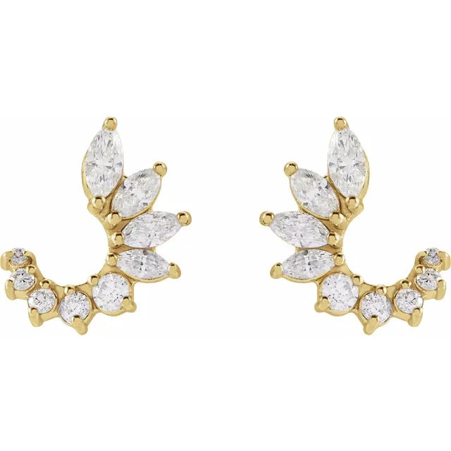 1/2 CTW Natural Diamond Celebration Front-Back Earrings - 14k Gold (Y, W or R), Sterling Silver or Platinum